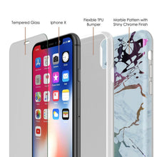 Charger l'image dans la galerie, Punkcase iPhone X Marble Case, Protective Full Body Cover W/9H Tempered Glass Screen Protector (Blue Marmo) (Color in image: Black Mirage)
