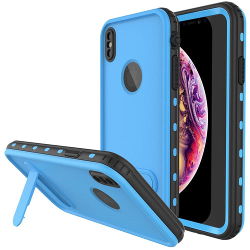 iPhone XS Max Waterproof Case, Punkcase [KickStud Series] Armor Cover [Light-Blue] (Color in image: Light Blue)