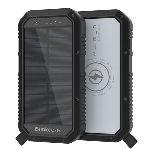 PunkCase Solar Wireless PowerBank 20000mah Battery Pack for iPhone X/XS/Max/XR / 11/10, iPad, Samsung Galaxy S10 / S9 and Many More [Black] (Color in image: Black)