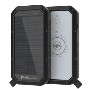 PunkCase Solar Wireless PowerBank 20000mah Battery Pack for iPhone X/XS/Max/XR / 11/10, iPad, Samsung Galaxy S10 / S9 and Many More [Black] (Color in image: Black)