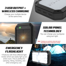 Load image into Gallery viewer, PunkCase Solar Wireless PowerBank 20000mah Battery Pack for iPhone X/XS/Max/XR / 11/10, iPad, Samsung Galaxy S10 / S9 and Many More [Black] 
