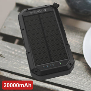 PunkCase Solar Wireless PowerBank 20000mah Battery Pack for iPhone X/XS/Max/XR / 11/10, iPad, Samsung Galaxy S10 / S9 and Many More [Black] 
