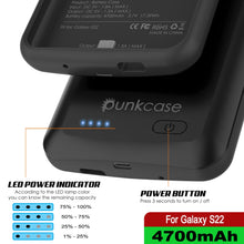 Charger l&#39;image dans la galerie, LED POWER INDICATOR According to the LED lamp color POWER BUTTON ou can know the remaining capacit yon iid ne Saeaeny Press 3 seconds to turn on off eee ee 75% - 100% 50%-75% For Galaxy S22 ee 25% - 50% 1% - 25% 
