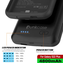 Charger l&#39;image dans la galerie, LED POWER INDICATOR According to the LED lamp color POWER BUTTON ou can know the remaining capacit yon iid ne Saeaeny Press 3 seconds to turn on off eee ee 75% - 100% STS) 90% 5% For Galaxy S22 Plus ee 25% - 50% S 1% - 25% 
