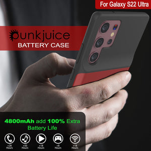 For Galaxy S22 Ultra BATTERY CASE ¢ 4800mAh add 100% Extra Battery Life QOS OP +50 +18 Hens Hours Hers Howes 