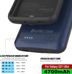 PunkJuice S21 Ultra Battery Case Blue - Portable Charging Power Juice Bank with 4700mAh (Color in image: Red)