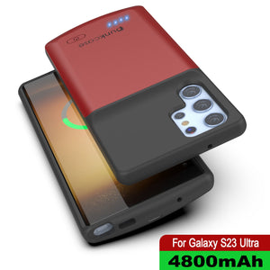 Coque de batterie PunkJuice S23 Ultra rouge - Banque de jus de puissance portable avec 4800mAh de charge.