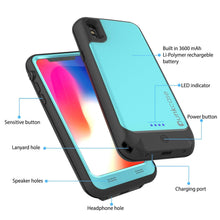 Charger l&#39;image dans la galerie, PunkJuice iPhone X Battery Case, Waterproof, IP68 Certified [Ultra Slim] [Teal] 
