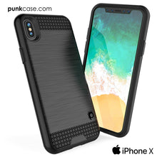 Load image into Gallery viewer, iPhone X Case, PUNKcase [SLOT Series] Slim Fit Dual-Layer Armor Cover &amp; Tempered Glass PUNKSHIELD Screen Protector for Apple iPhone X [Black] 
