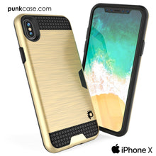 Load image into Gallery viewer, iPhone X Case, PUNKcase [SLOT Series] Slim Fit Dual-Layer Armor Cover &amp; Tempered Glass PUNKSHIELD Screen Protector for Apple iPhone X [Gold] 
