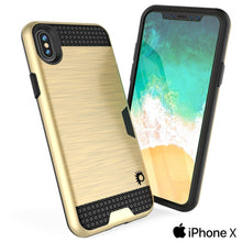 Load image into Gallery viewer, iPhone X Case, PUNKcase [SLOT Series] Slim Fit Dual-Layer Armor Cover &amp; Tempered Glass PUNKSHIELD Screen Protector for Apple iPhone X [Gold] 
