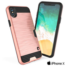 Load image into Gallery viewer, iPhone X Case, PUNKcase [SLOT Series] Slim Fit Dual-Layer Armor Cover &amp; Tempered Glass PUNKSHIELD Screen Protector for Apple iPhone X [Rose Gold] 
