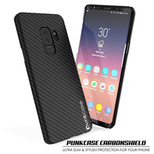 Charger l&#39;image dans la galerie, Galaxy S9 Plus Case, Punkcase CarbonShield, Heavy Duty &amp; Ultra Thin 2 Piece Dual Layer PU Leather Cover [shockproof][non slip] with PUNKSHIELD Screen Protector for Samsung S9 Plus [jet black] 
