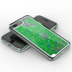 iPhone 8+ Plus Case, PunkCase LIQUID Green Series, Protective Dual Layer Floating Glitter Cover (Color in image: silver)