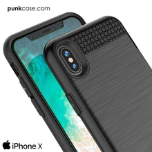 Load image into Gallery viewer, iPhone X Case, PUNKcase [SLOT Series] Slim Fit Dual-Layer Armor Cover &amp; Tempered Glass PUNKSHIELD Screen Protector for Apple iPhone X [Black] 
