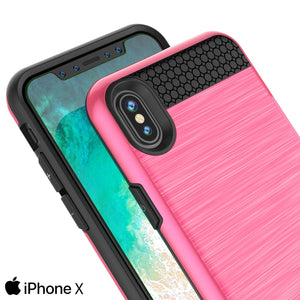 iPhone X Case, PUNKcase [SLOT Series] Slim Fit Dual-Layer Armor Cover & Tempered Glass PUNKSHIELD Screen Protector for Apple iPhone X [Pink] 