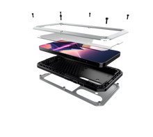 Load image into Gallery viewer, Étui en métal Galaxy S24, Coque blindée de qualité militaire résistant aux chocs, Corps complet rigide, Argenté.
