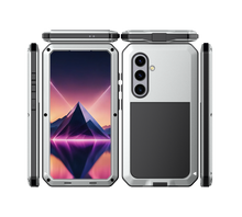 Load image into Gallery viewer, Étui en métal Galaxy S24, Coque blindée de qualité militaire résistant aux chocs, Corps complet rigide, Argenté.
