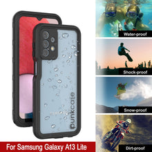 Load image into Gallery viewer, Étui étanche Galaxy A13 Lite de marque PunkCase StudStar, couleur noire, fin et résistant jusqu'à 6,6 pieds sous l'eau. Indice de protection IP68 contre les chocs et la neige.
