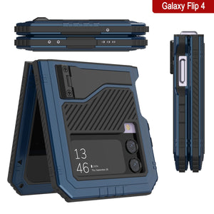 Coque en métal Galaxy Z Flip4, étui robuste en armure de qualité militaire, couverture intégrale rigide [bleu].