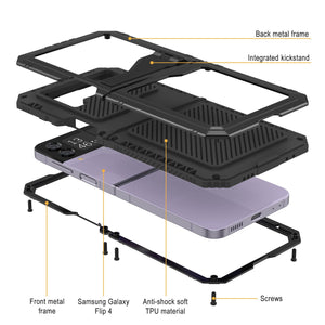 Coque en métal Galaxy Z Flip4, étui robuste de qualité militaire, protection totale du corps en dur [noir].