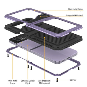 Étui en métal Galaxy Z Flip4, Couverture Robuste de Qualité Militaire, Protection Intégrale de Corps Rigide [Violet]