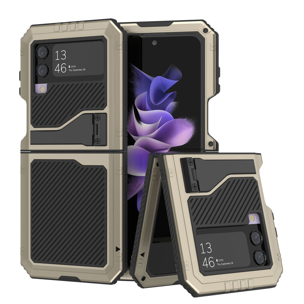 Coque en métal Galaxy Z Flip4, étui robuste de qualité militaire, couverture intégrale rigide [Or].