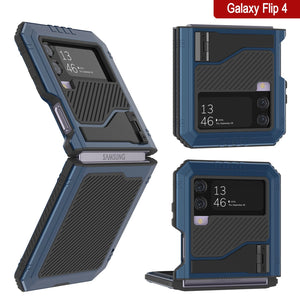 Coque en métal Galaxy Z Flip4, étui robuste en armure de qualité militaire, couverture intégrale rigide [bleu].