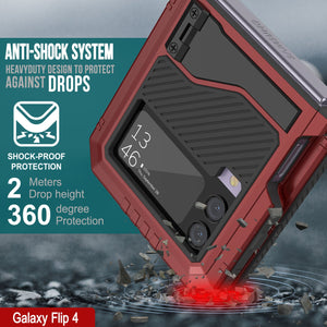 Étui en métal Galaxy Z Flip4, coque robuste de qualité militaire, intégrale, rigide [rouge]