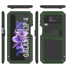 Load image into Gallery viewer, Étui en métal Galaxy Z Flip4, couverture robuste de qualité militaire, corps complet dur [vert foncé]
