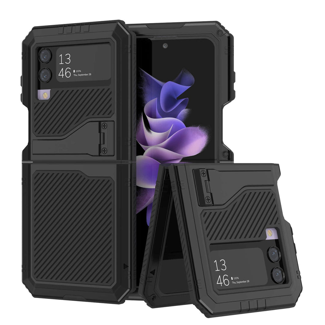 Coque en métal Galaxy Z Flip4, étui robuste de qualité militaire, protection totale du corps en dur [noir].