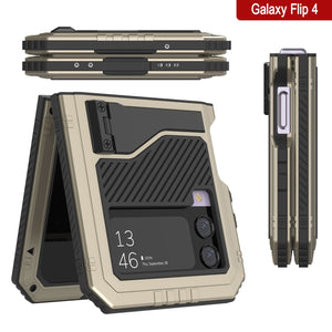 Coque en métal Galaxy Z Flip4, étui robuste de qualité militaire, couverture intégrale rigide [Or].