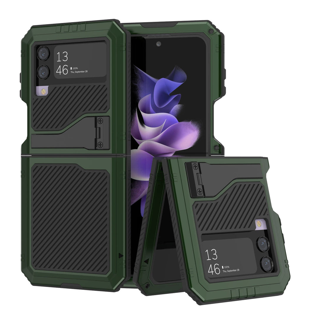 Étui en métal Galaxy Z Flip4, couverture robuste de qualité militaire, corps complet dur [vert foncé]