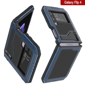 Coque en métal Galaxy Z Flip4, étui robuste en armure de qualité militaire, couverture intégrale rigide [bleu].