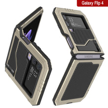 Load image into Gallery viewer, Coque en métal Galaxy Z Flip4, étui robuste de qualité militaire, couverture intégrale rigide [Or].
