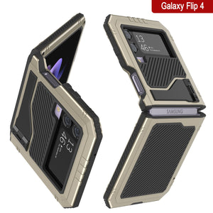 Coque en métal Galaxy Z Flip4, étui robuste de qualité militaire, couverture intégrale rigide [Or].