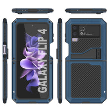 Load image into Gallery viewer, Coque en métal Galaxy Z Flip4, étui robuste en armure de qualité militaire, couverture intégrale rigide [bleu].
