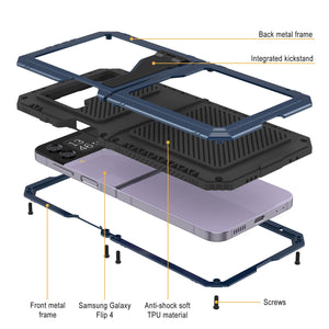 Coque en métal Galaxy Z Flip4, étui robuste en armure de qualité militaire, couverture intégrale rigide [bleu].