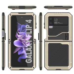 Coque en métal Galaxy Z Flip4, étui robuste de qualité militaire, couverture intégrale rigide [Or].