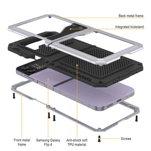 Étui en métal Galaxy Z Flip4, coque robuste de qualité militaire, protection intégrale robuste [blanche]