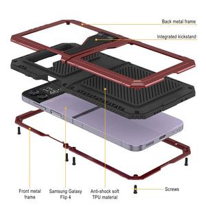 Étui en métal Galaxy Z Flip4, coque robuste de qualité militaire, intégrale, rigide [rouge]