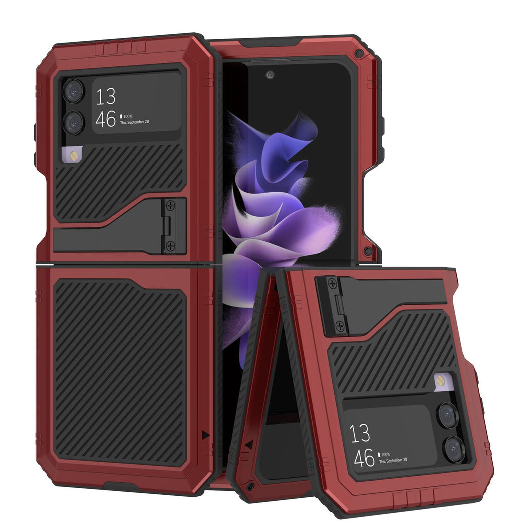 Étui en métal Galaxy Z Flip4, coque robuste de qualité militaire, intégrale, rigide [rouge]