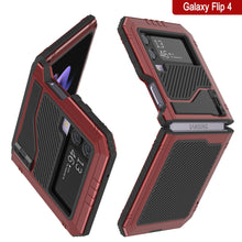 Load image into Gallery viewer, Étui en métal Galaxy Z Flip4, coque robuste de qualité militaire, intégrale, rigide [rouge]
