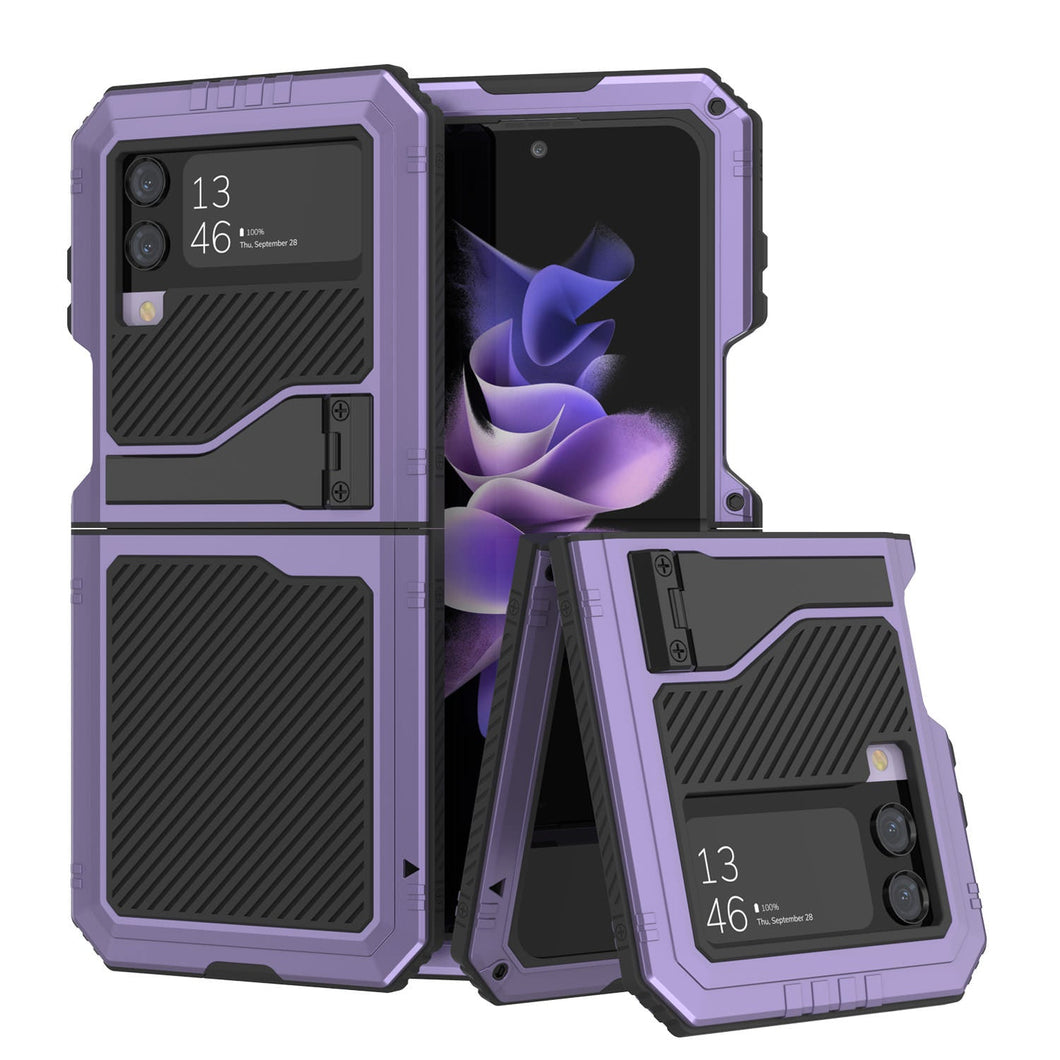 Étui en métal Galaxy Z Flip4, Couverture Robuste de Qualité Militaire, Protection Intégrale de Corps Rigide [Violet]