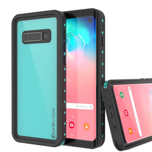 Load image into Gallery viewer, Coque étanche Galaxy A10e PunkCase StudStar Teal fine 6,6 pieds, résistante à l'eau jusqu'à une profondeur de 6,6 pieds, certifiée IP68, résistante aux chocs/neige.
