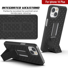 Charger l&#39;image dans la galerie, Coque iPhone 15 Plus avec protecteur d&#39;écran en verre trempé, clip ceinture holster et support intégré [Noir]
