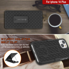 Charger l&#39;image dans la galerie, Étui iPhone 15 Plus avec protecteur d&#39;écran en verre trempé, clip à ceinture holster et support intégré [Gris]

