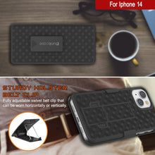 Charger l&#39;image dans la galerie, Coque pour iPhone 15 avec protecteur d&#39;écran en verre trempé, clip ceinture holster et pied intégré [blanc]
