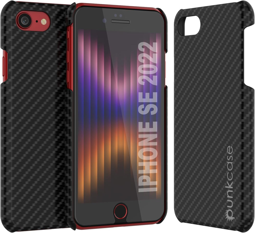 Étui pour iPhone SE 2022 (4,7 pouces), Punkcase CarbonShield Jet Black avec verre trempé de 0,3 mm.