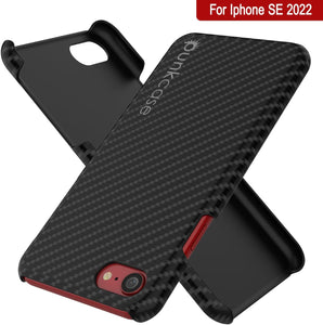 Étui pour iPhone SE 2022 (4,7 pouces), Punkcase CarbonShield Jet Black avec verre trempé de 0,3 mm.